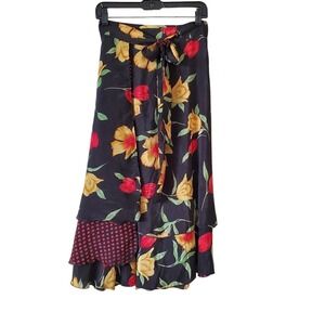 Women's Silk Blend Wrap Maxi Skirt Floral Print Size Medium Hawaiian